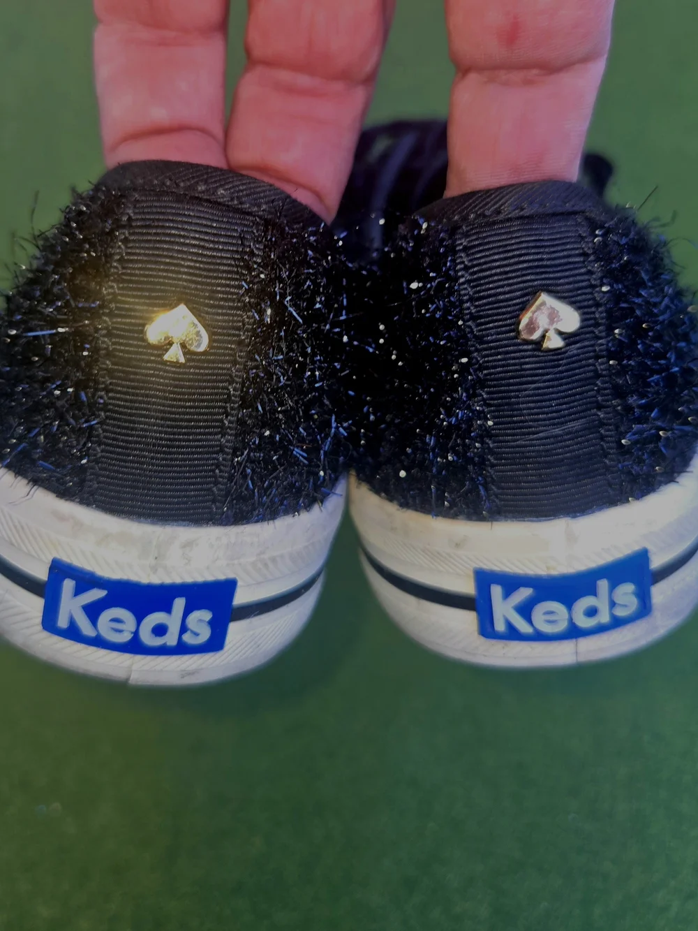 KEDS Kate Spade Anthropologie 6½ Kickstart Black Sparkle Tinsel Fuzzy SPARKLE